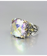 CLASSIC Designer Style Iridescent AB CZ Crystal Silver Gold BALINESE Ring - £29.56 GBP
