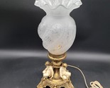 Rare 1920s Vintage 3 Cherub Brass Lamp Ornate Ornate Ruffeled Etched Sha... - $128.69