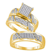 Yellow-tone Sterling Silver His Hers Diamond Cluster Matching Wedding Ring Set - £238.96 GBP