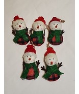 Set of 5 Red Buffalo Check Felt Snowman Ornaments with Taboggan 5.5&quot; - $13.54