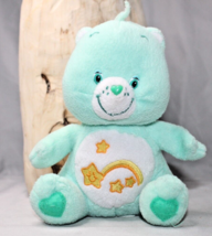 Care Bears Wish Bear 8&quot; Yellow Stars Rainbow 2002 Green Hearts Plush Stuffed Toy - £6.80 GBP