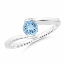 ANGARA Bar-Set Solitaire Round Aquamarine Bypass Ring for Women in 14K Gold - £459.70 GBP
