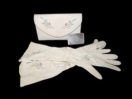 Gants Jouvin Paris Opera Embroidered Leather Clutch Mirror Gloves Vintag... - $100.60 CAD