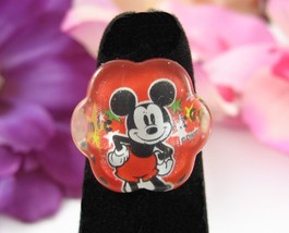 Mickey Mouse Child&#39;s Ring Vintage Clear Plastic Red Black Disney Size 4 - £13.30 GBP