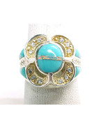 TURQUOISE, OPAL AND CZ RING in STERLING Silver - Size 6 3/4 - Designer ROX - £70.40 GBP