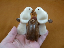 (TNE-BIR-EA-48A) white Eagle bird pair eagles TAGUA NUT figurine carving birds - £26.99 GBP