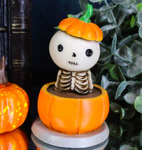 Lucky The Skeleton Jack O Lantern Bathing in Chocolate Soup Pumpkin Figurine - £18.37 GBP