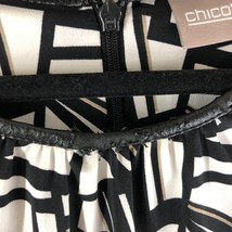 Chicos Shift Dress 3/4 Sleeve Faux Leather Trim Geometric Black White 3 US XL/16 - £11.39 GBP