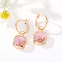 Pink Crystal &amp; 18K Gold-Plated Cube Drop Huggie Earrings - £3.18 GBP