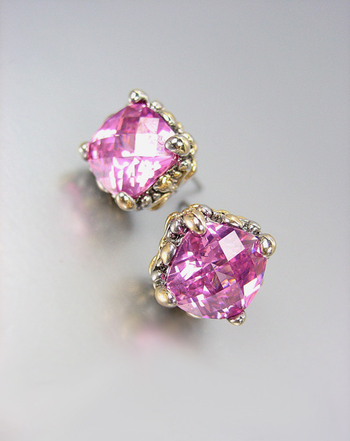 Designer Style PETITE Silver Gold BALINESE Filigree Pink CZ Crystals Earrings - £16.09 GBP