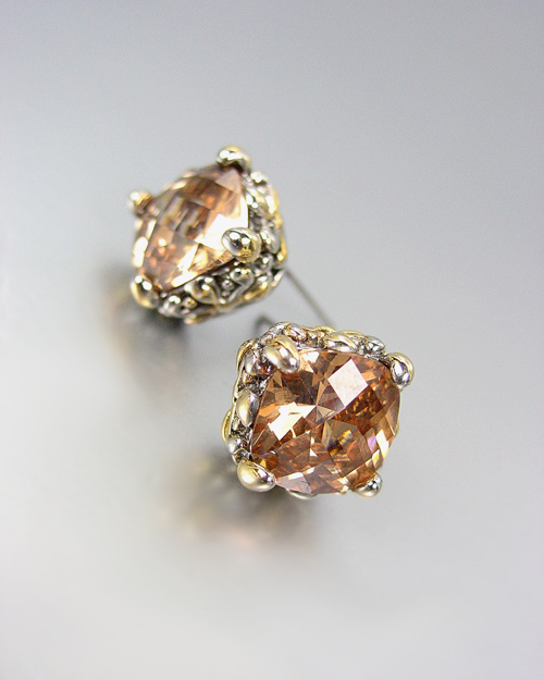 Designer PETITE Silver Gold BALINESE Filigree Brown Topaz CZ Crystals Earrings