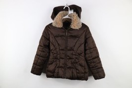 Vtg 90s Y2K Babydoll Womens Medium Distressed Faux Fur Trim Puffer Jacke... - $118.75