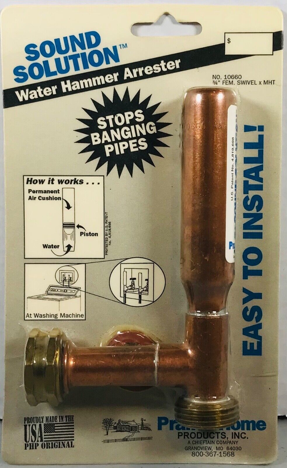 Sound Solution Water Hammer Arrester Stops Banging Pipes! Made is