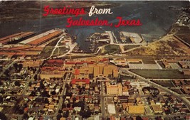 Galveston Texas Greetings From~Aerial View Postcard 1966 Pstmk - £4.69 GBP