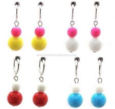 1 PAIR Spring CLIP-ON,Faux Pearl,Ceramic Balls,DANGLE EARRINGS,5 Colors - $4.19 CAD