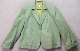 Talbots Blazer Jacket Womens Petite 14 Green Cotton Single Breasted One ... - $27.67