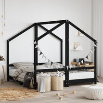 Kids Bed Frame Black 2x(80x160) cm Solid Wood Pine - $221.19