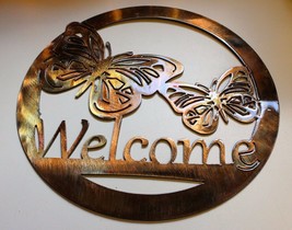 Butterfly Welcome Metal Wall Art Sign 12&quot; x 12&quot; - £26.13 GBP