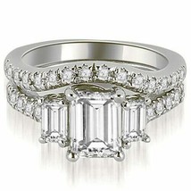 2.25Ct Round/Emerald Cut Diamond 3 Stone Bridal Ring Set 14K White Gold Over - £110.15 GBP