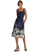 New Lauren Ralph Lauren Navy Blue Floral Satin Flare Midi Dress Size 18 $195 - £70.52 GBP