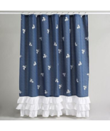 Country Living Porcelain Blossom Fabric Shower Denim Printed Floral With... - £10.20 GBP