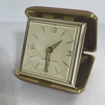 Vintage Westclox Japan Travel Alarm Clock Wind Up Tan Folding Case Glowi... - $12.73
