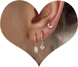 Cartilage Stud Earrings Set for Women Dainty Gold Earrings 14K Gold Plated Earri - £46.39 GBP