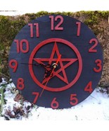 Handmade Wooden wall Clock Pentagram Wicca Witchcraft Viking Pagan Witch... - $34.12