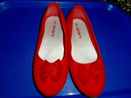 Carters Red Velvet Franny Dress Shoes Big Kid Girls sz 2 Youth Ballet Flats Bow - £18.04 GBP