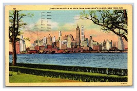 Lower Manhattan From Governor&#39;s Island New York City NYC NY Linen Postcard J19 - £1.52 GBP