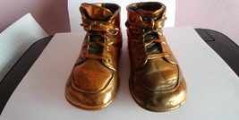 Vintage Bronze Dipped Baby Shoes Plated Metal with Laces  - £19.97 GBP