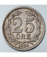 1881-EB Sweden 25 Ore Silver Coin in XF Condition KM #739 - £41.49 GBP
