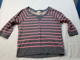 Eyelash Couture T Shirt Womens Medium Gray Pink Striped Knit Cotton Long Sleeve - £10.55 GBP