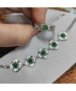  Dark Green Natural Guatemala Jadeite Zirconia Silver Ring &amp; Bracelet Se... - $214.61