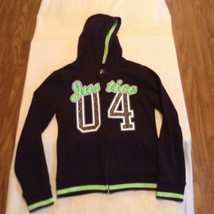 Size 6 Justice jacket warm up sweatshirt hoodie zipper black green glitt... - $17.99