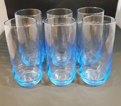 Vintage Libbey 16 oz. Blue Optic Swirl Tumblers 6 3/4” Tall Glasses Set of 6 - £31.15 GBP