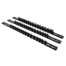 ABN Black Aluminum SAE Socket Holder Rail & Clip 3-Piece Set 1/4" 3/8 1/2" Inch - £31.26 GBP