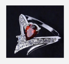 SILVER RED PEAR GEMSTONE COCKTAIL RING SIZE 6 7 8 10 - $39.99