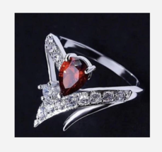 SILVER RED PEAR GEMSTONE COCKTAIL RING SIZE 6 7 8 10 - £32.16 GBP