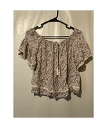 American Eagle Outfitters Size M Purple Floral Ruffled Off The Shoulder ... - $14.85