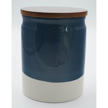 Threshold Stoneware Canister Wood Lid 6.5&quot; H Blue and White - £18.85 GBP
