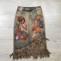 Women vintage Embossed Floral Pattern Print Painted Irregular Tassel  Sk... - $61.45
