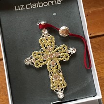 Liz Claiborne Clear Rhinestone Encrusted Silvertone with Gold Sparkles Religious - £9.74 GBP