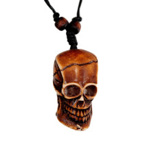 Pirate Skull Pendant Necklace - Halloween Goth Tiki Jewelry Shrunken Head - £11.98 GBP