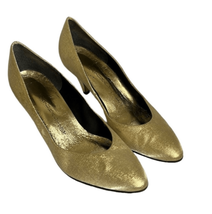 Naturalizer Womens 7 Gold Metallic Pointy Toe Kitten Heel Pumps Glam Glitzy - £18.63 GBP