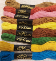 Embroidery Floss Thread Lot of 9 Skeins J &amp; P Coats Assorted Colors - $9.89