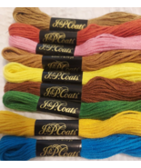 Embroidery Floss Thread Lot of 9 Skeins J &amp; P Coats Assorted Colors - $9.89