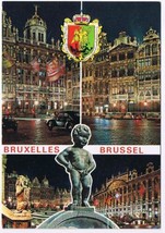 Belgium Postcard Brussels Fountain Buildings Multi View - £2.36 GBP