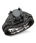 14k Black Gold Finish 2.3ct Black Diamond Bridal Wedding Ring Set - $96.08 CAD