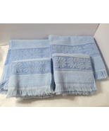 Vtg Set 4 Blue Cannon Monticello Towels 2 Bath + 2 Hand Santa Cruz Fring... - $61.32 CAD